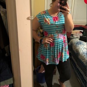 HoneyMe striped and floral ruffle tunic